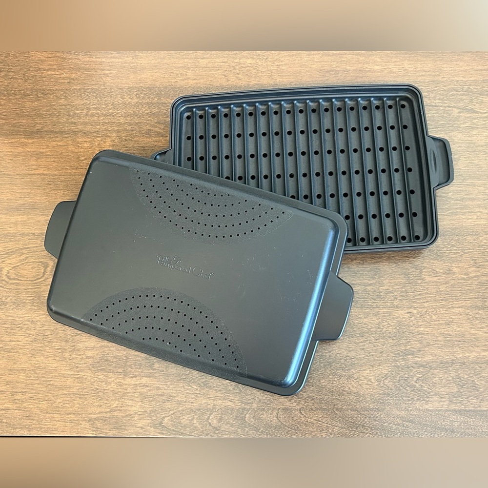 PAMPERED CHEF 3 PIECE SHALLOW MICROWAVE BACON COOKER VEGGIE STEAMER